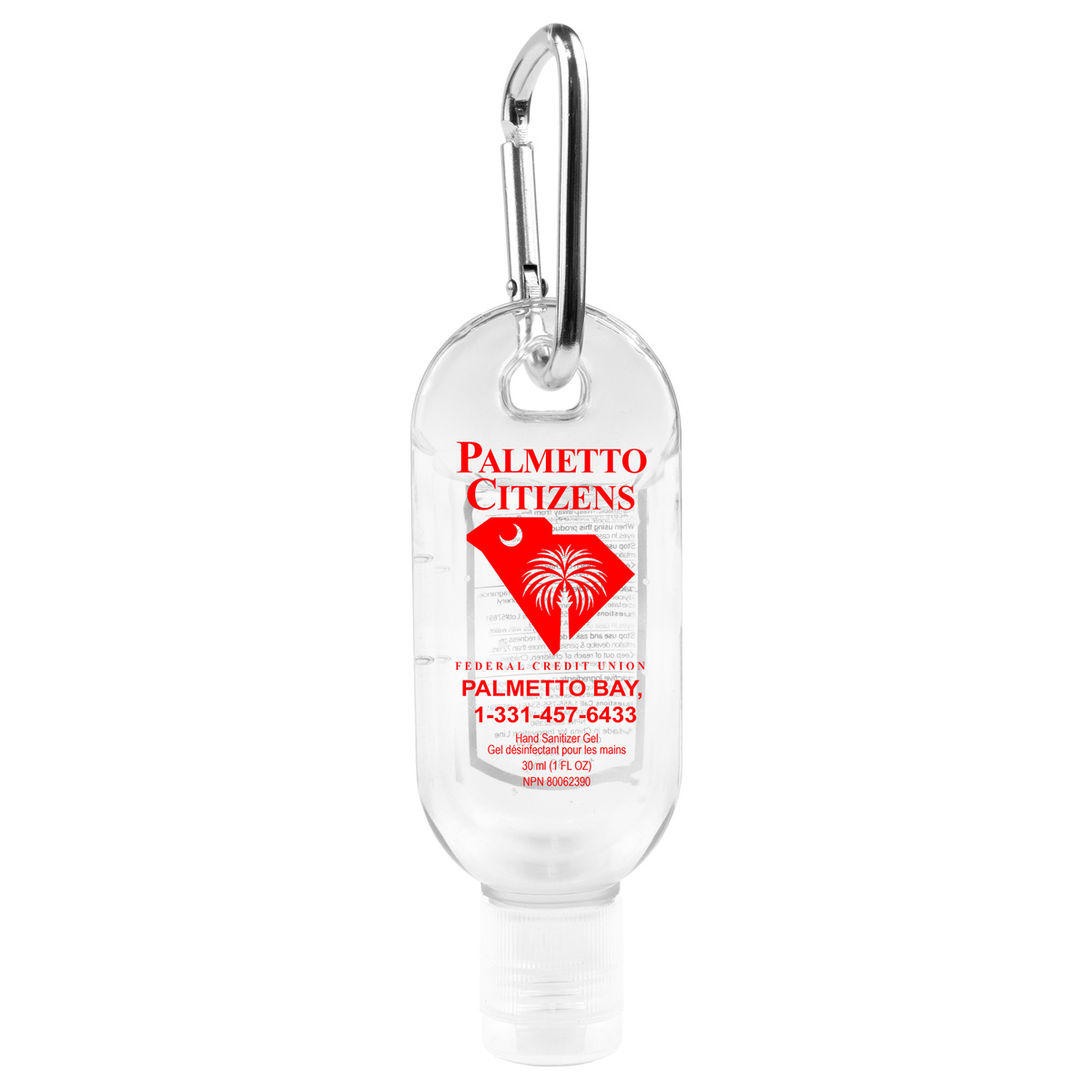 "SanGo L" 1.8 oz Hand Sanitizer Antibacterial Gel in Flip-Top Bottle with Carabiner 1