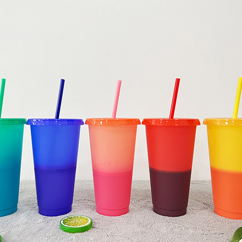 24oz. Plastic Stadium Cup With Lid And Straw (Color change) 6