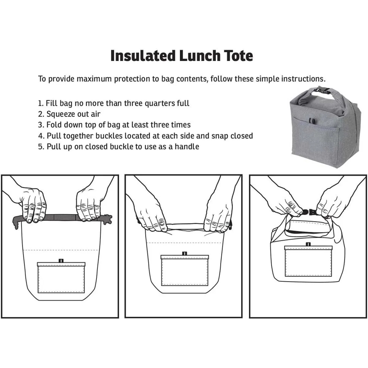 Large Capacity  Durable Roll-top Insulated Lunch Tote Bag 5