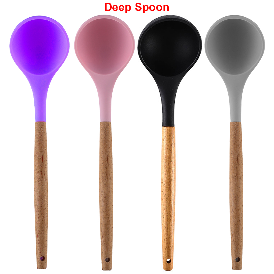 Silicone Cooking Or Serving Utensil With Wooden Handle 31