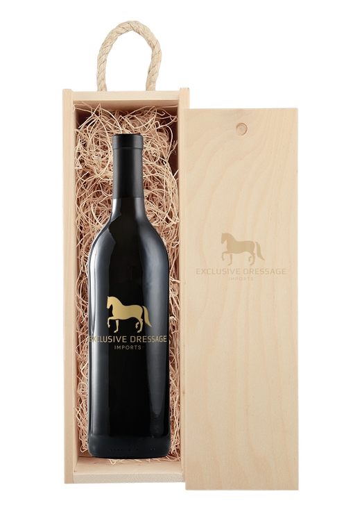 Laser-Engraved Wood Box w/Custom Etched Wine Bottle 1