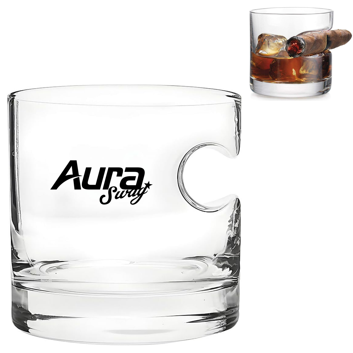 Square Retro Fashioned Whiskey Glass with Cigar Rest 7