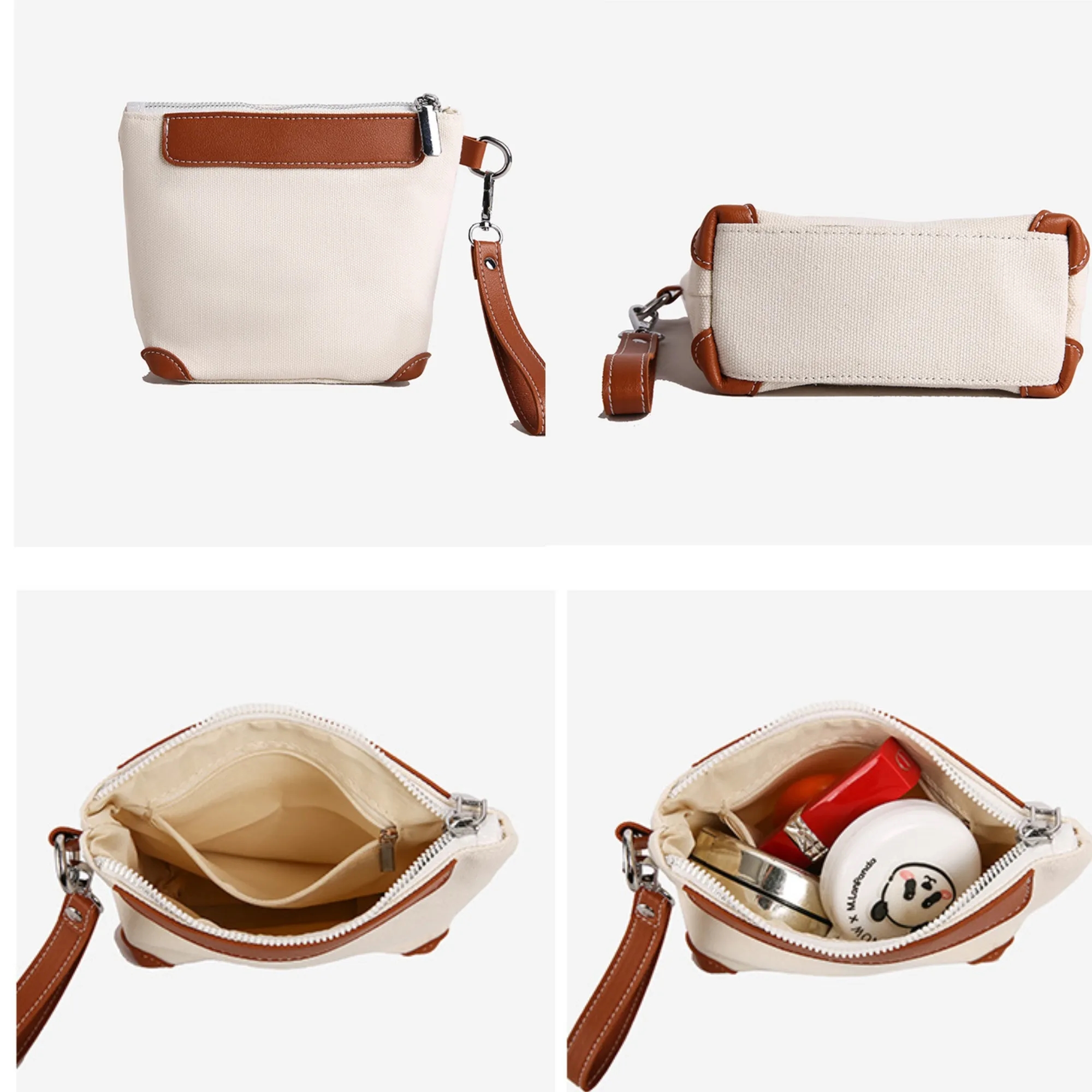 Small Canvas Handbag Coin Wallet Pouch With Wrist Strap 5