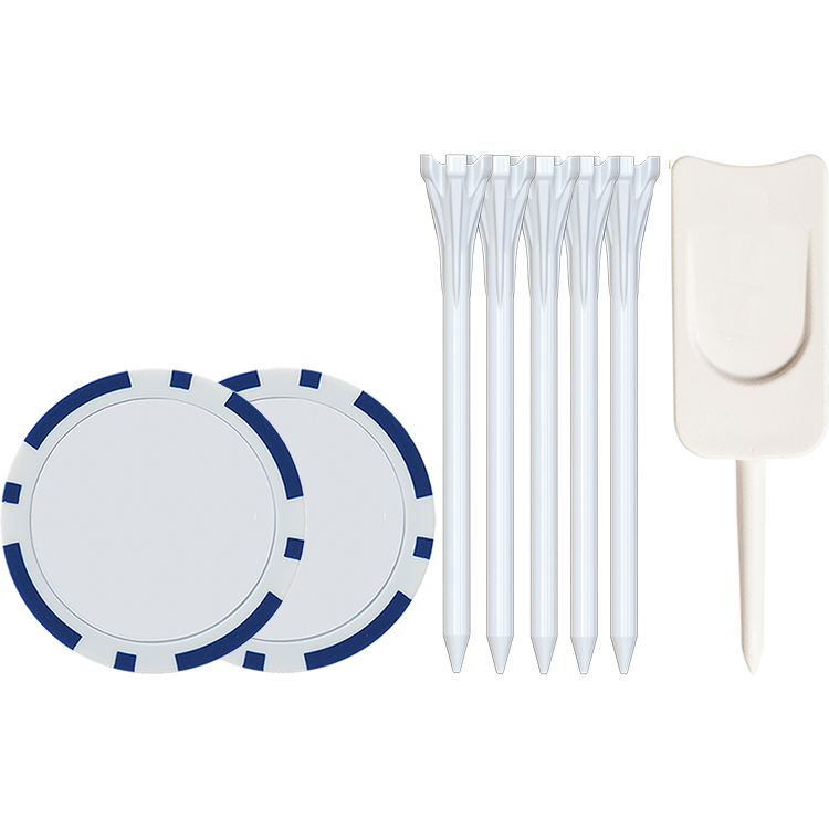 5 Flytee Tees 2-3/4", 2 Poker chips, Single Prong Plastic Divot Tool 1