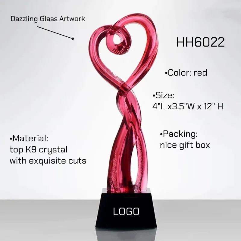 Creative Glazed Crystal Heart-Shaped Trophy Award LOT 3