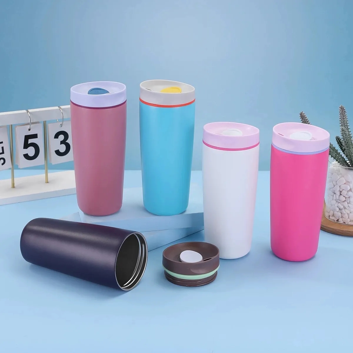 20 Oz. Double Wall Stainless Steel Vacuum Bounce Lid Tumbler 12