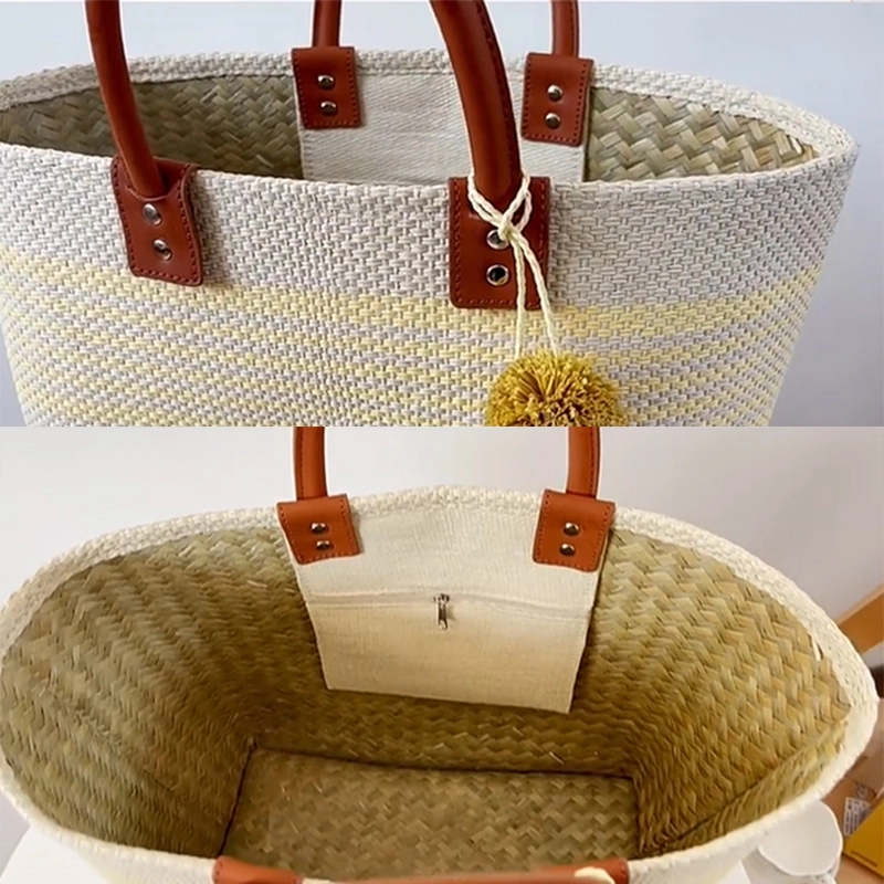 Straw Striped Beach Tote Bag 5