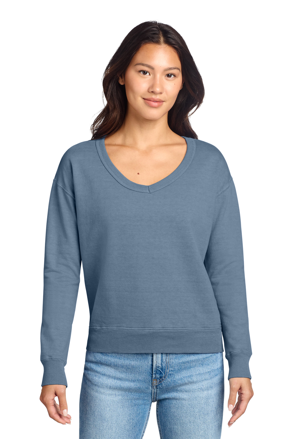 Port & Co Women's Beach Wash Garment-Dyed V-Neck Sweatshirt LPC098V 48