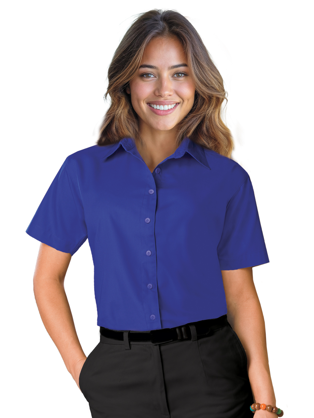 Blue Generation - Women's Pocketless Short Sleeve Poplin Shirt 15