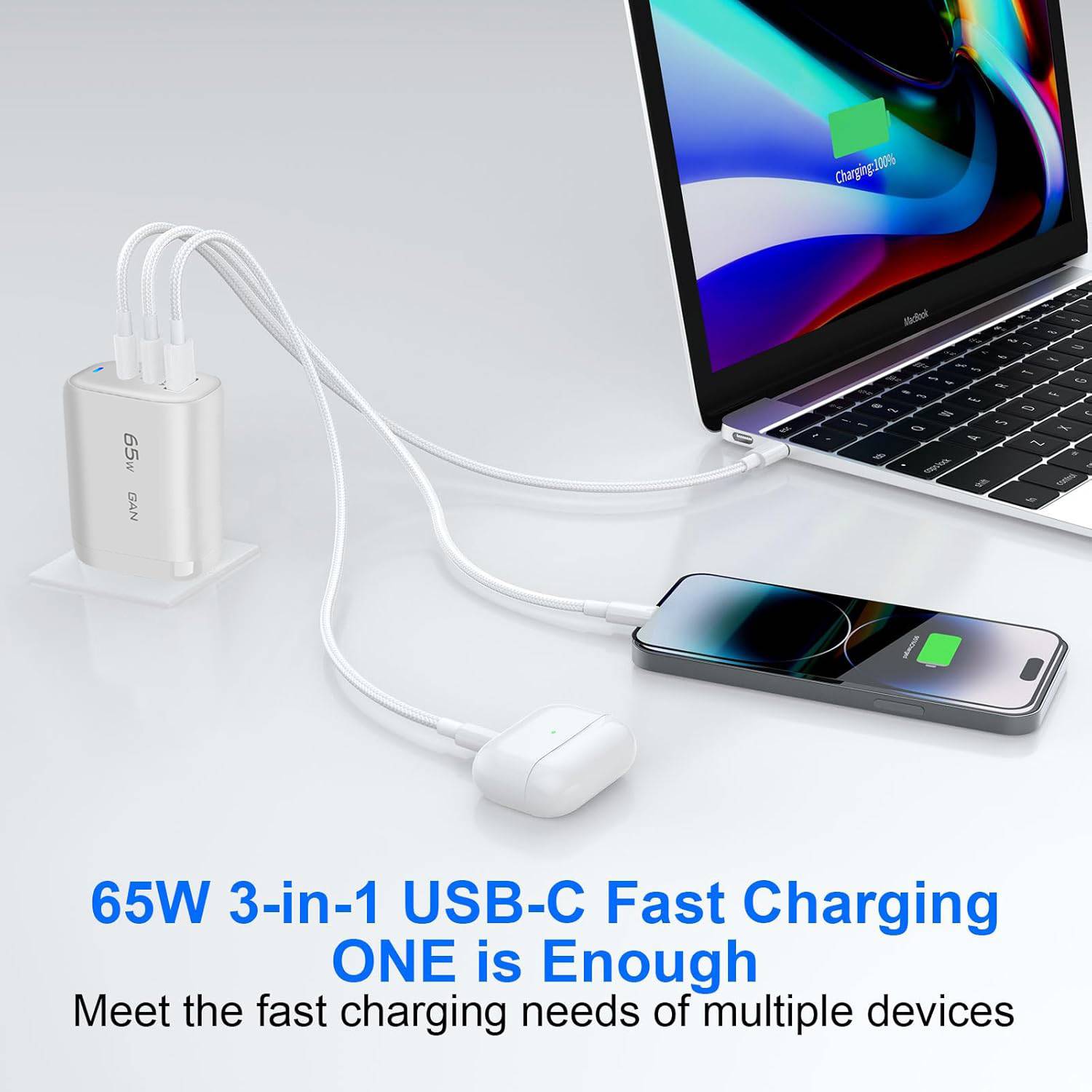 65W Gallium Nitride Charger, Dual C + A Charging Head 2