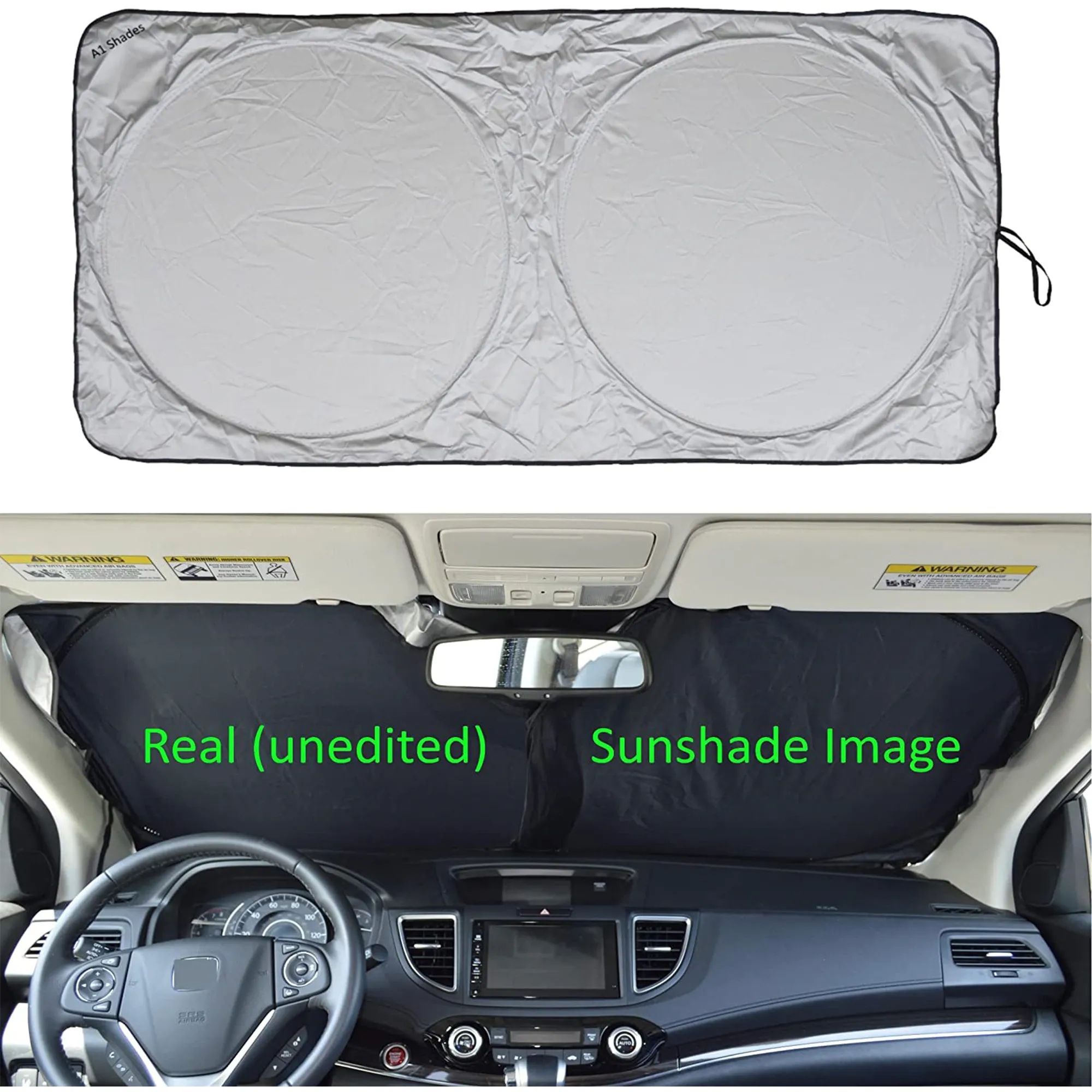 240T Polyester Car Windshield Sun Shade w/Storage Pouch 1