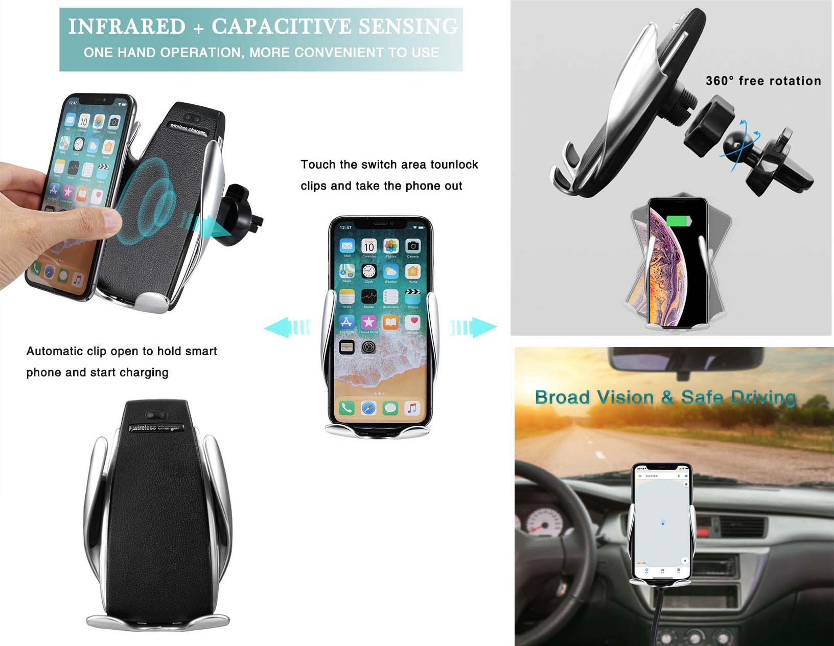 iBank ® Wireless Car Charger Phone Mount Air Vent Phone Holder 2