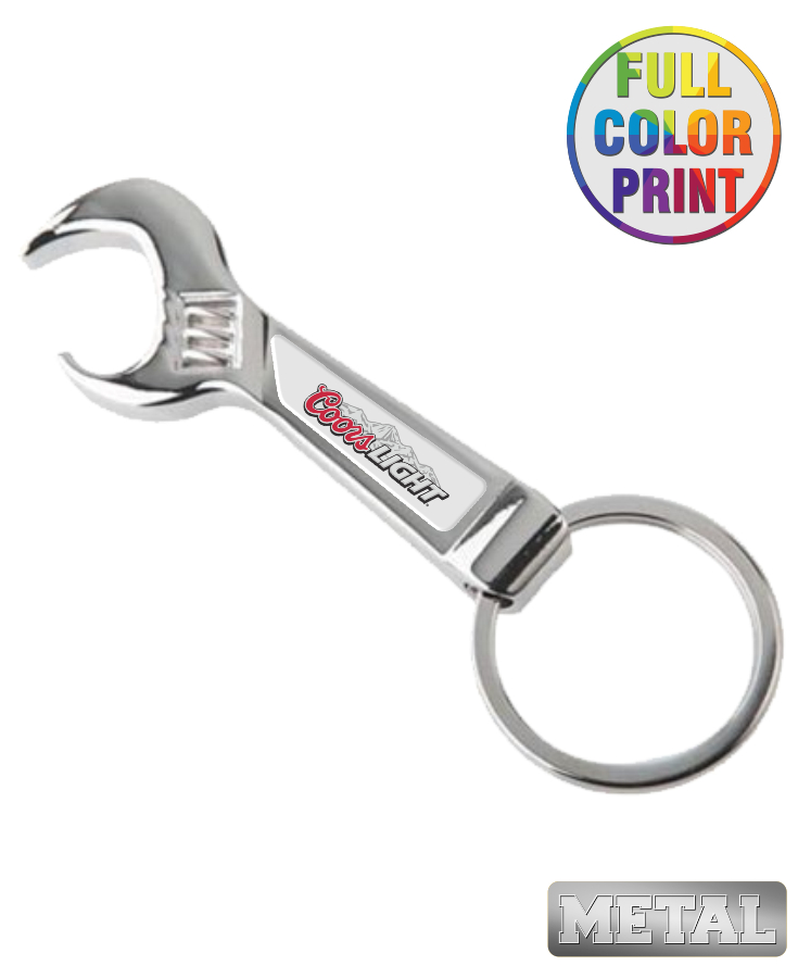 Metal Wrench Beer Bottle Opener Keychain -Full Color Dome 1