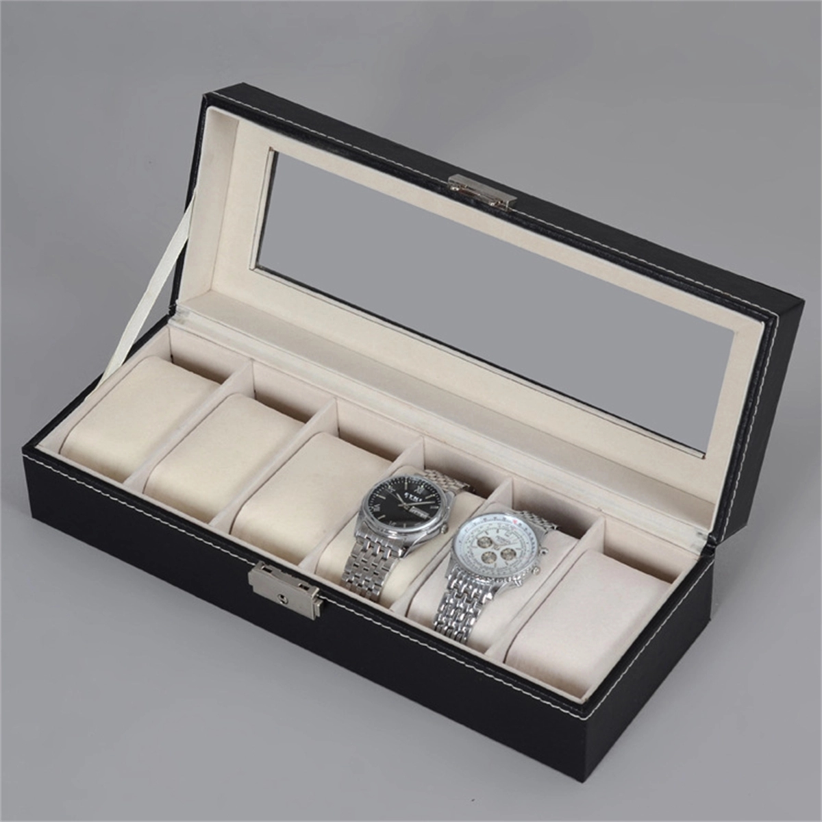 6 Slot Pu Leather Watch Box Display Case 6