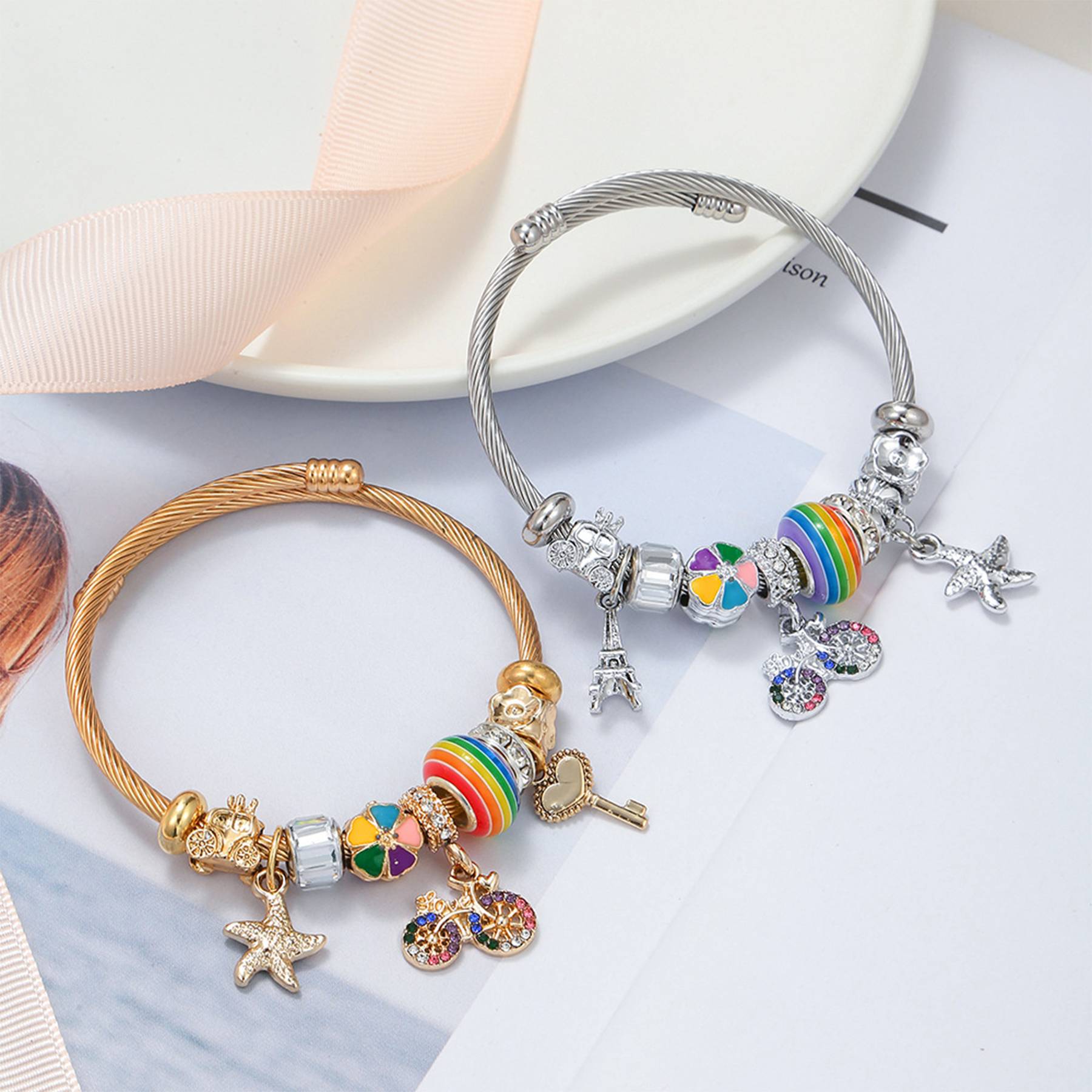 Stainless Steel Colorful bicycle pendant bracelet 6