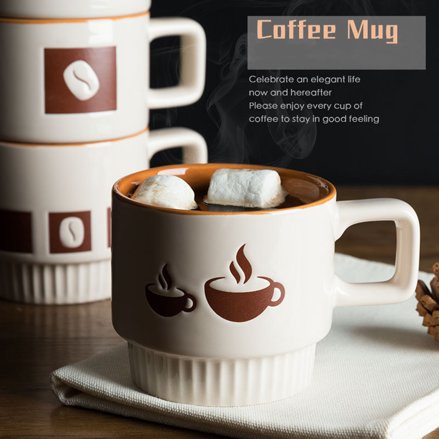 11Oz Porcelain Big Handle Coffee Mugs 4