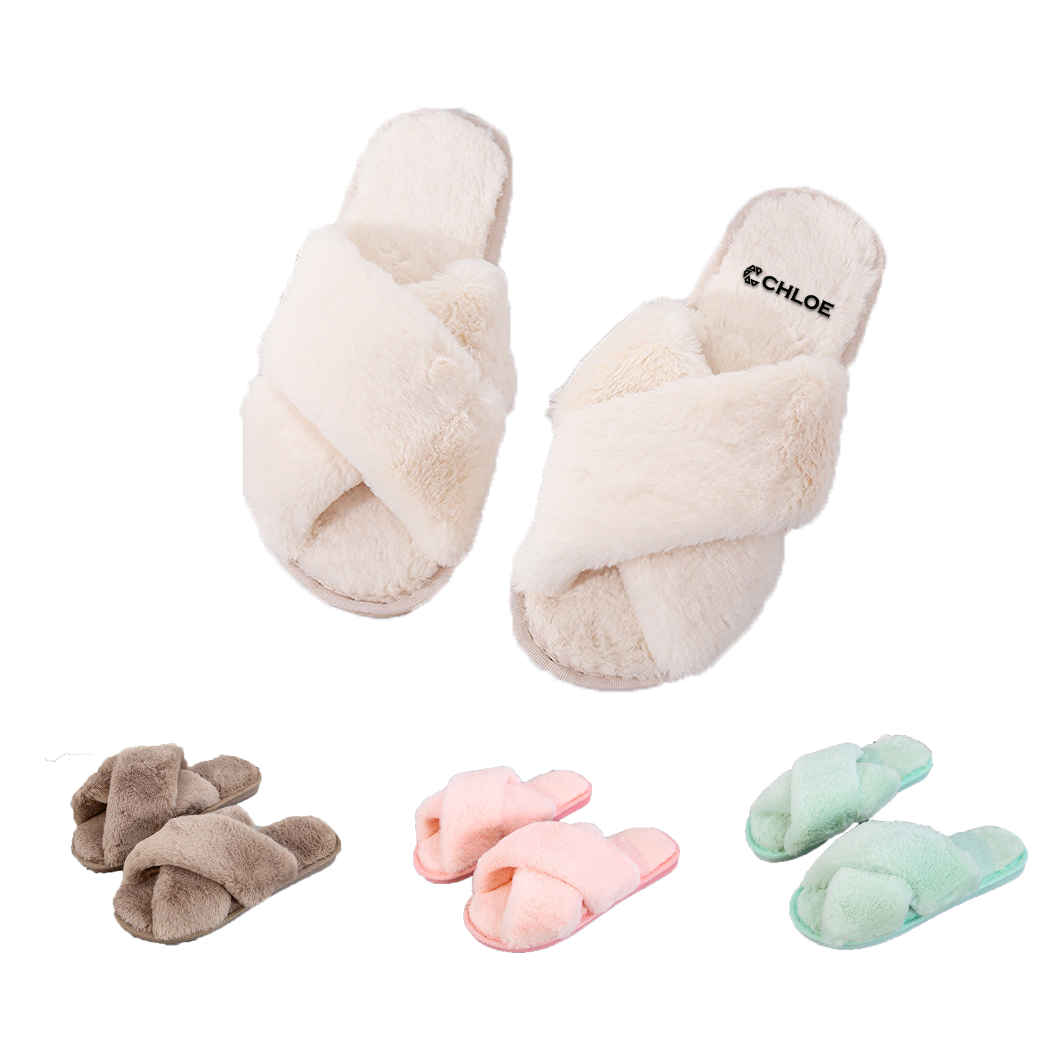 Women's Slippers Fuzzy Cross Band 2