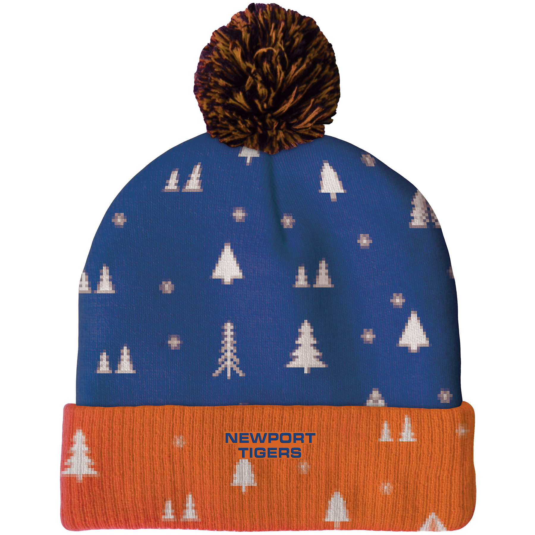 Knit Beanie with Pom and Ribbed Cuff (Woven Logo) 13
