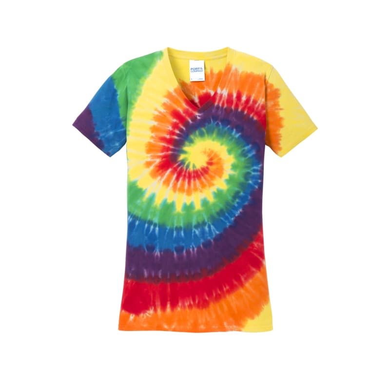 Port & Company Women's Tie-Dye V-Neck Tee. 78