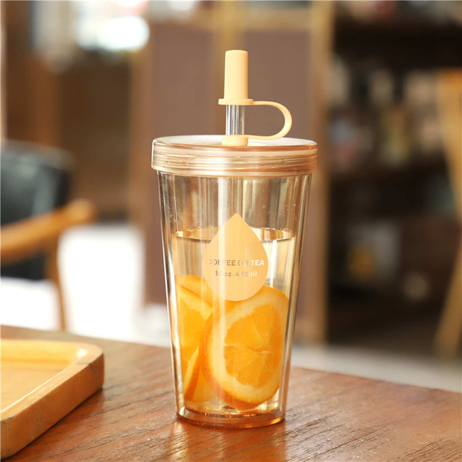 14.2oz Double Wall Insulated Tumbler Coffee Cup With Straw 5