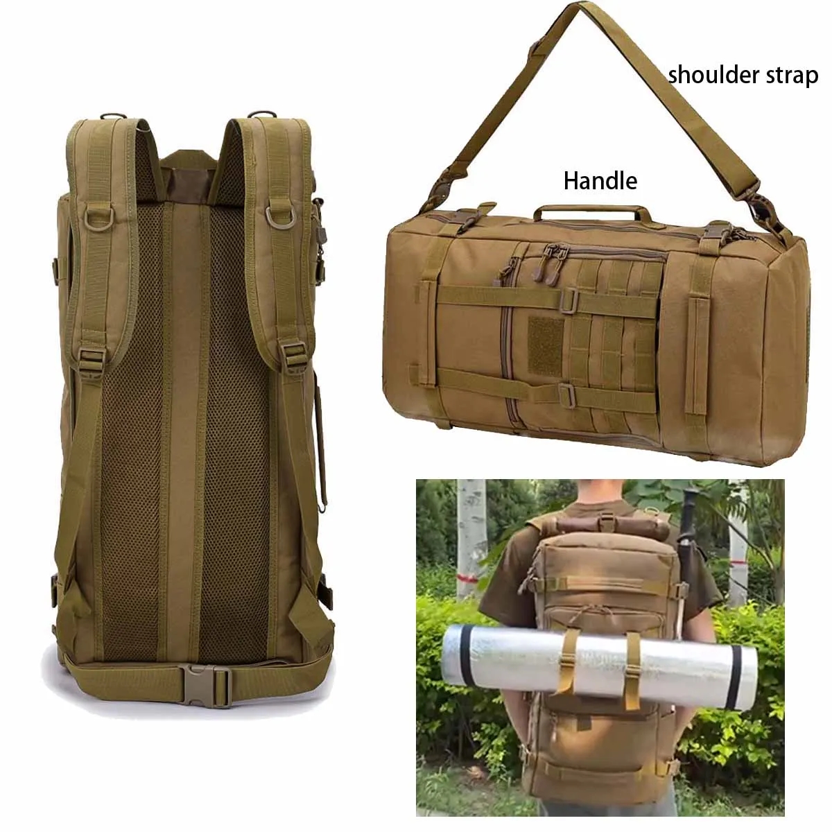 2 in 1 Convert Camo Tactical Molle Rucksack Coyote Backpack 6