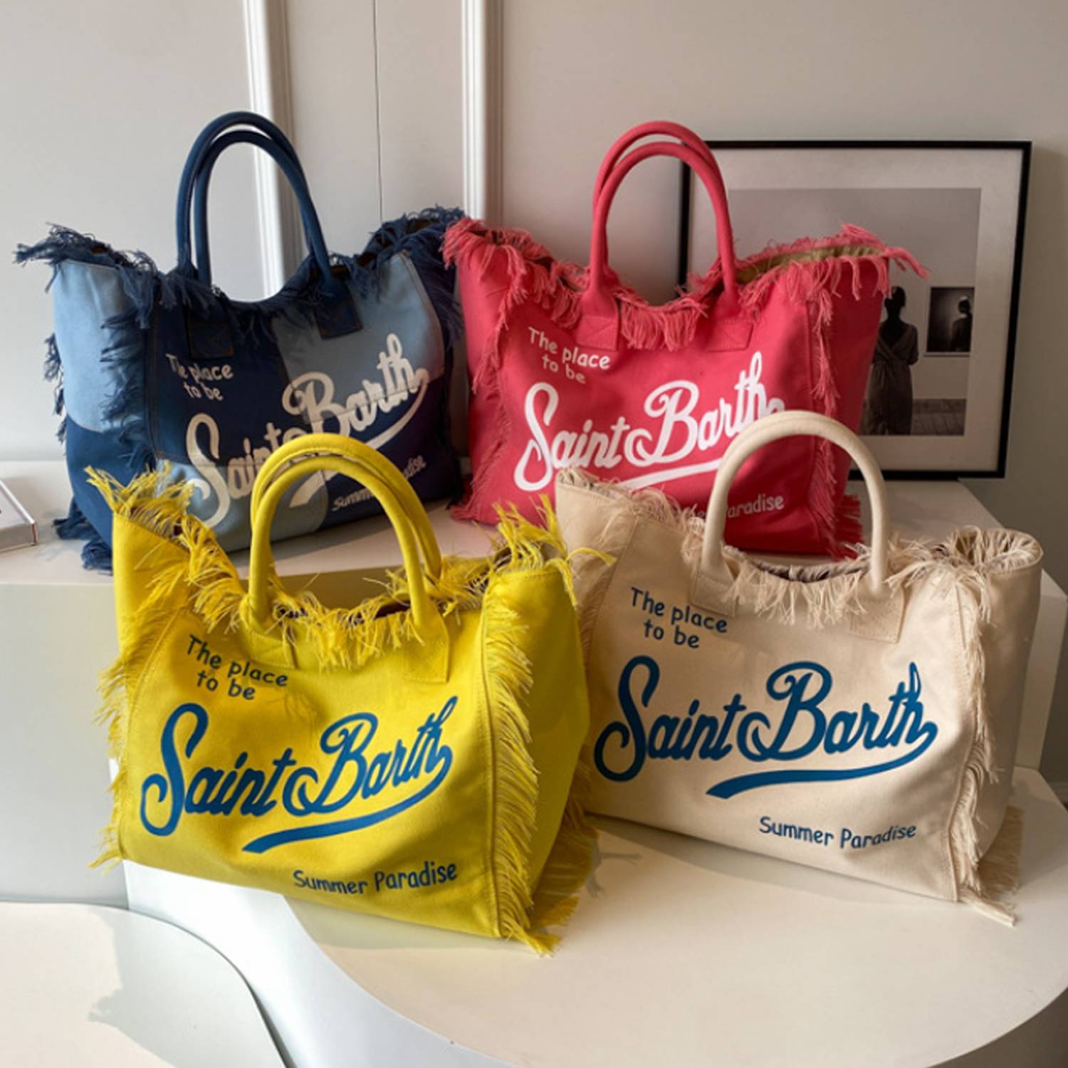 Canvas Hand Fringed Handbag, custom tote bag with logo imprint 8