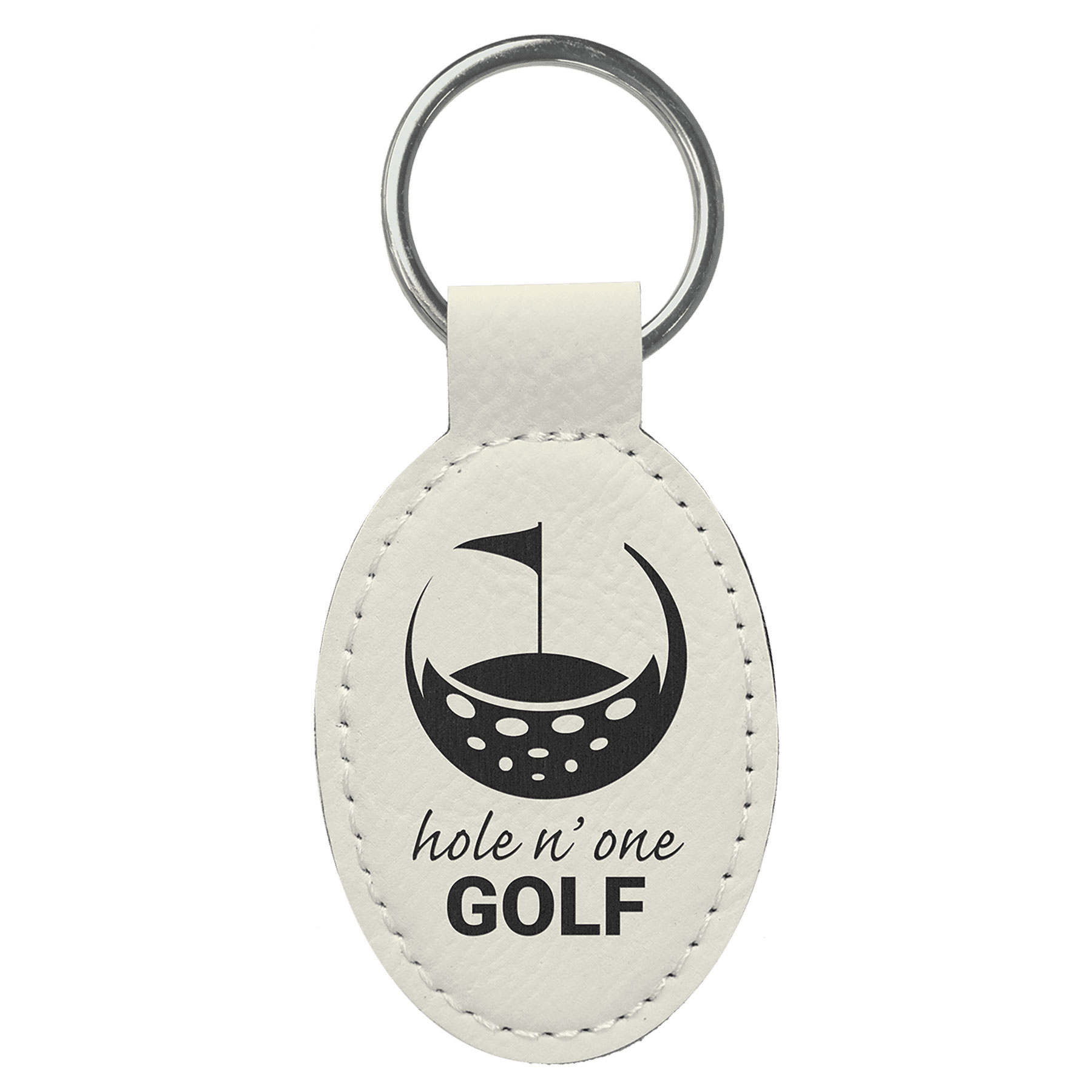 White Leatherette Oval Keychain 3