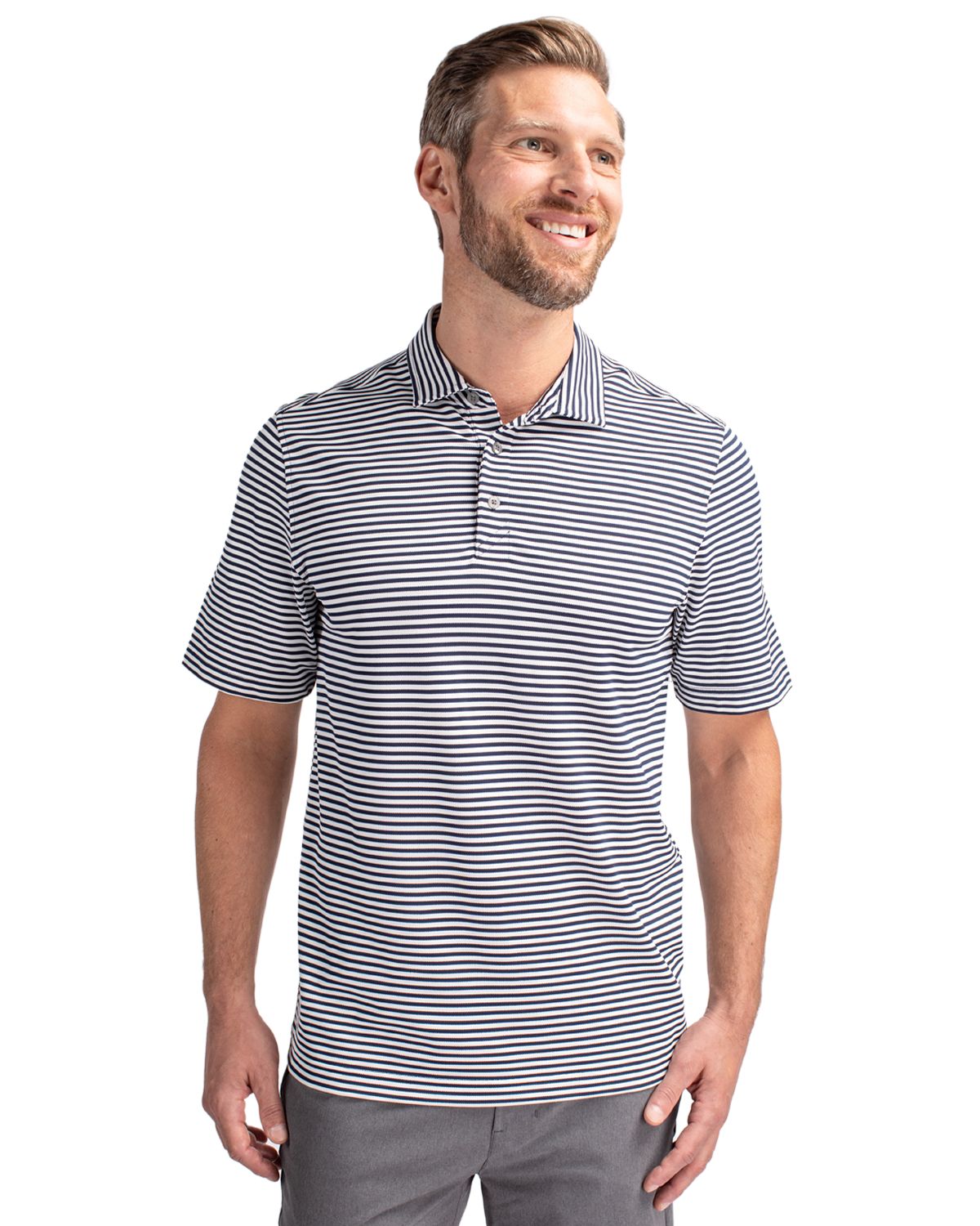 Cutter & Buck Virtue Recycled Stripe Featherlight Pique Mens Big & Tall Polo Big & Tall 50