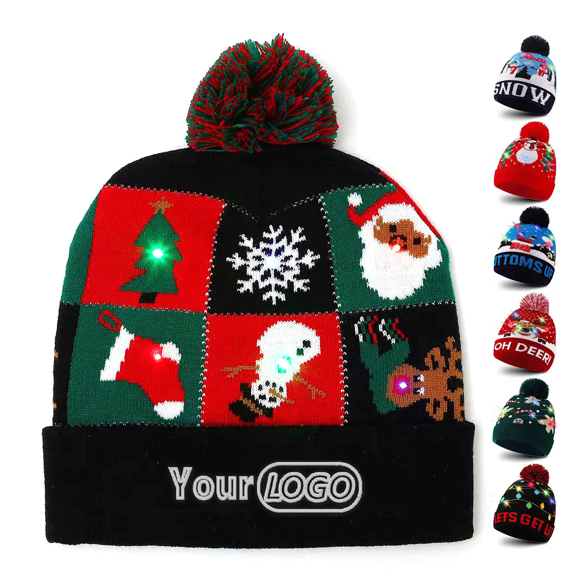 Christmas LED Knitted Beanie Hat With Festive Topper 7