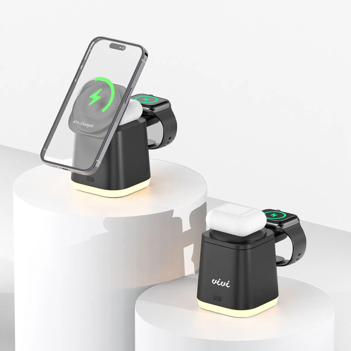 15W 3 In 1 Magnetic Wireless Charger Station With RGB Ambien 2