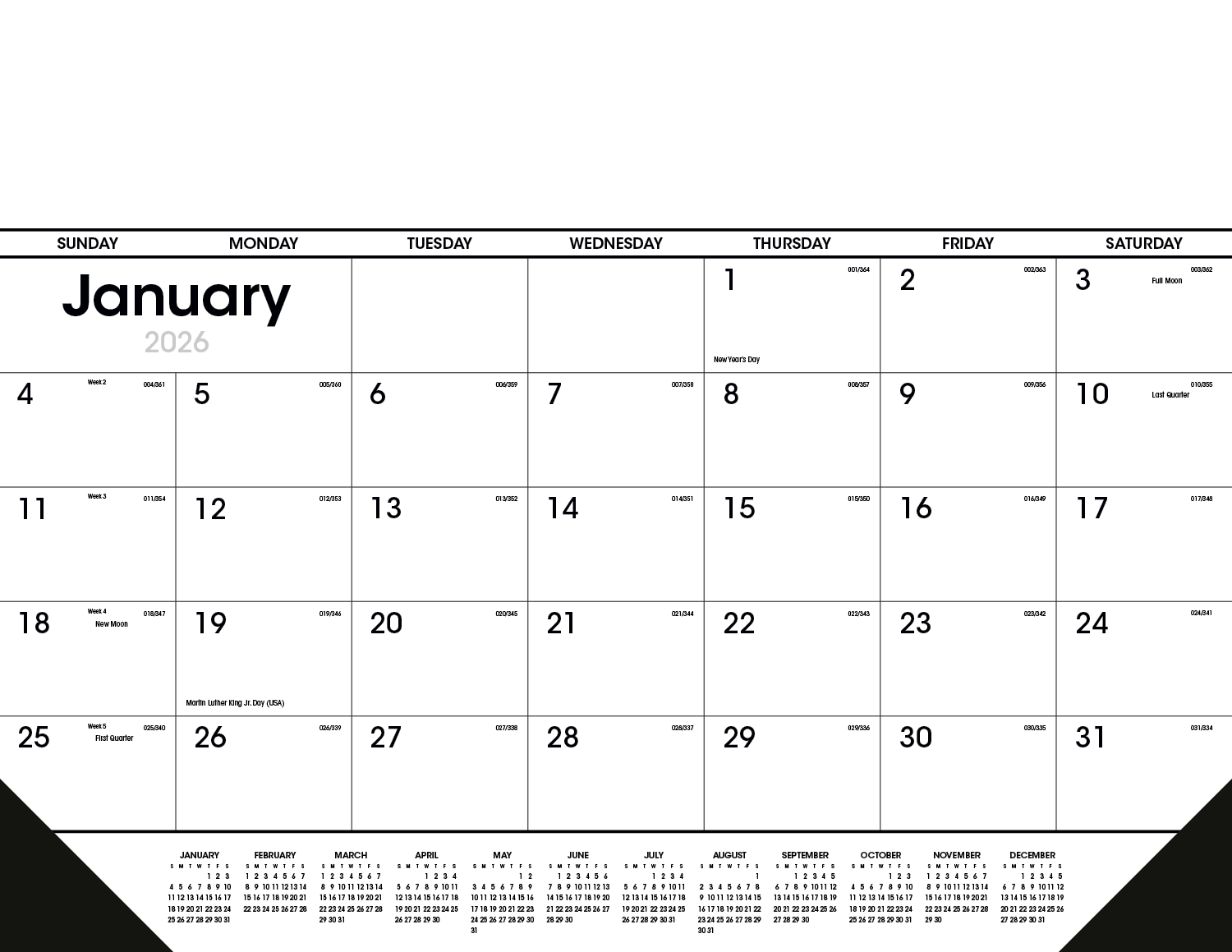 Triumph® Calendars Black & White Desk Pad with Vinyl Corners 1