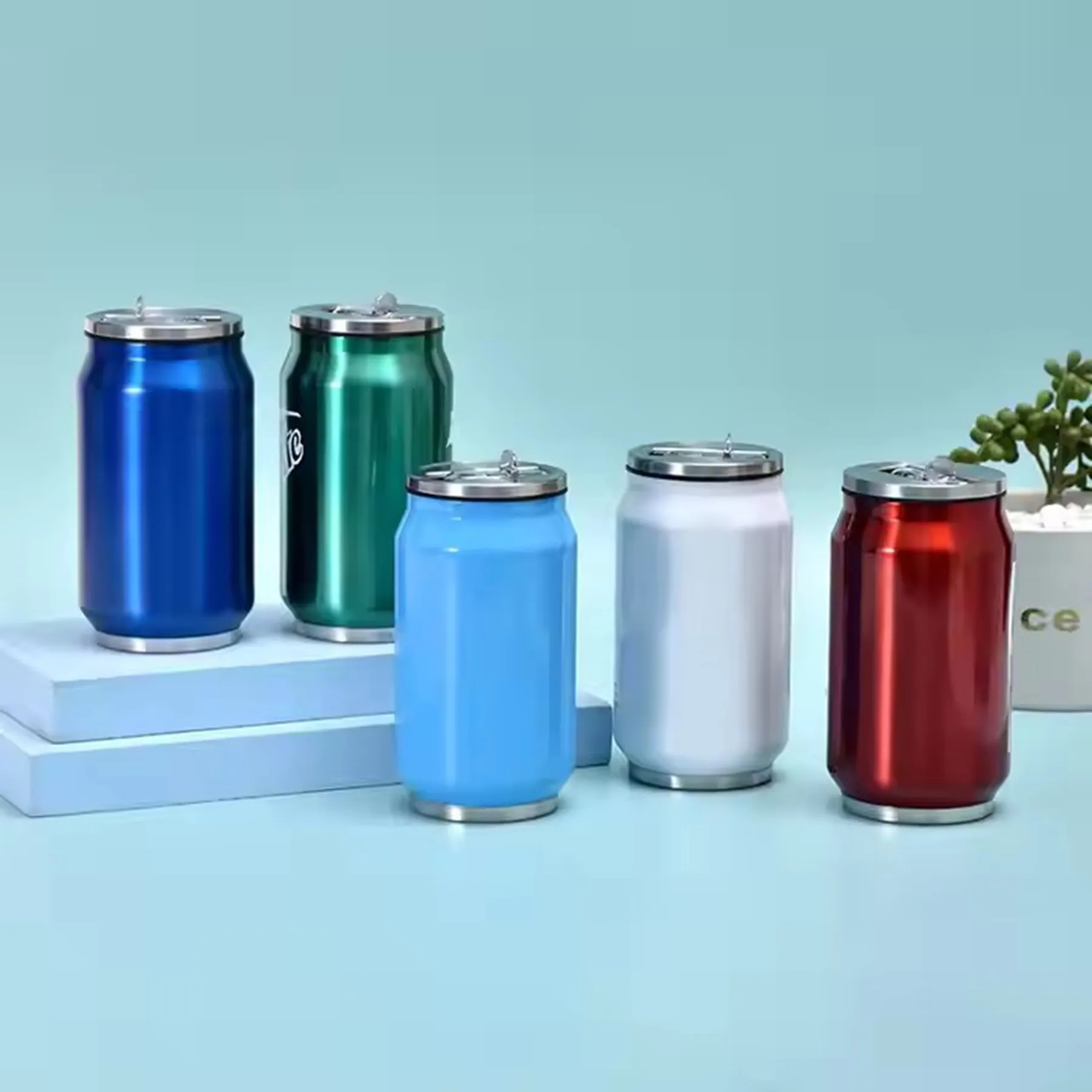 12 Oz. Cola Can Vacuum Water Bottle with Flip Lid and Straw 6