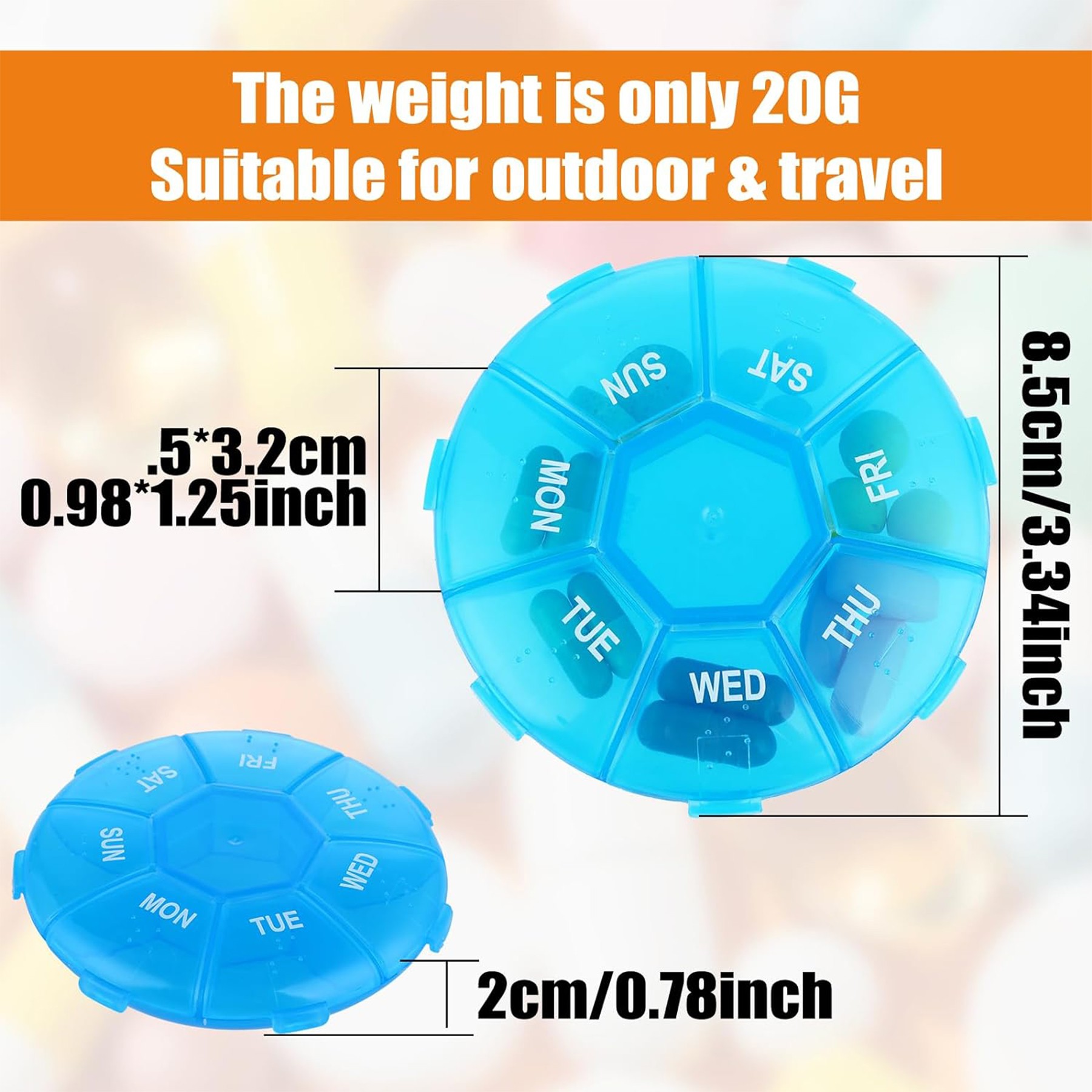 Round Travel Weekly Pill Box 5
