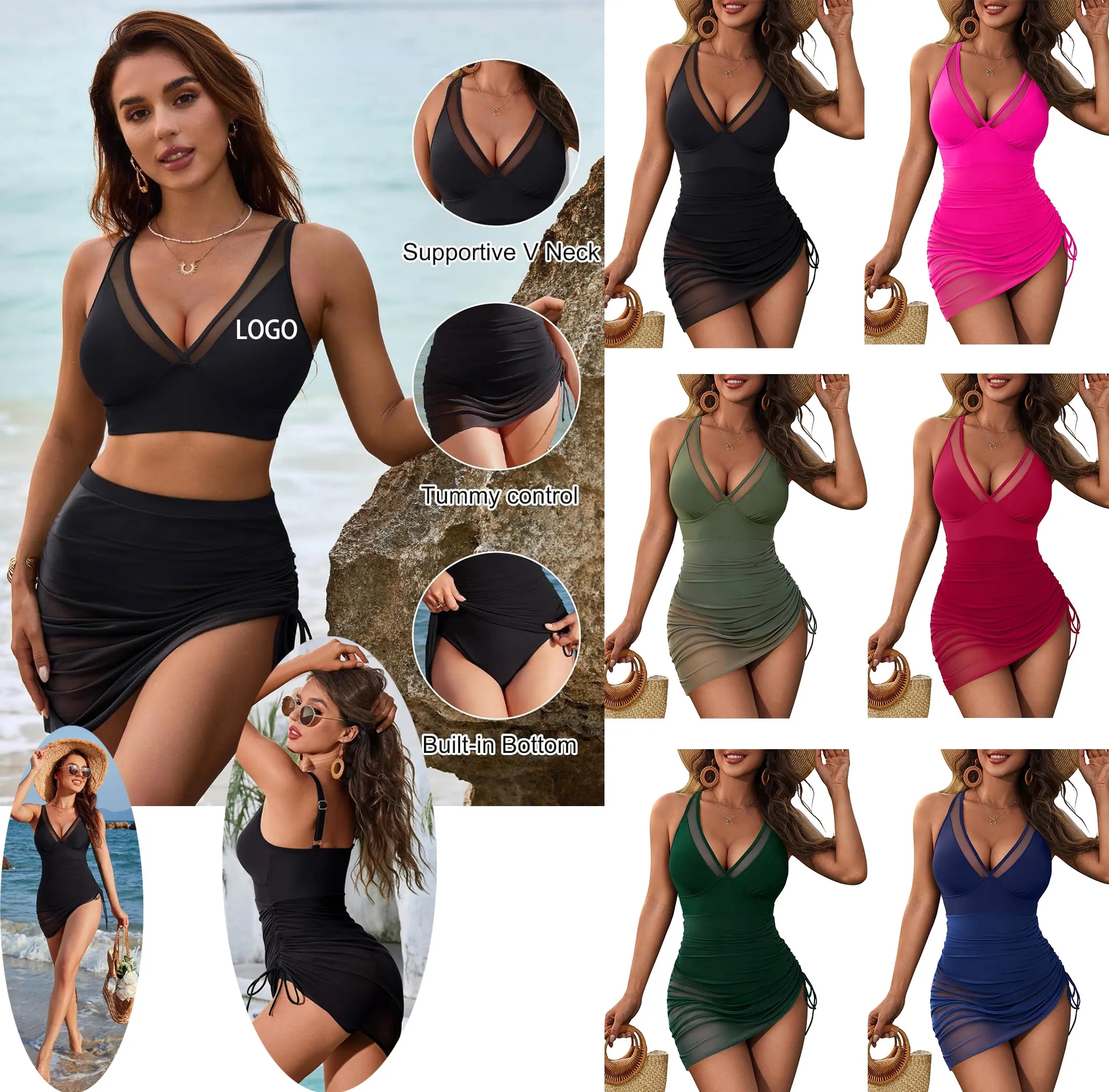 Women's One Piece Swim Dress with Tummy Control 2