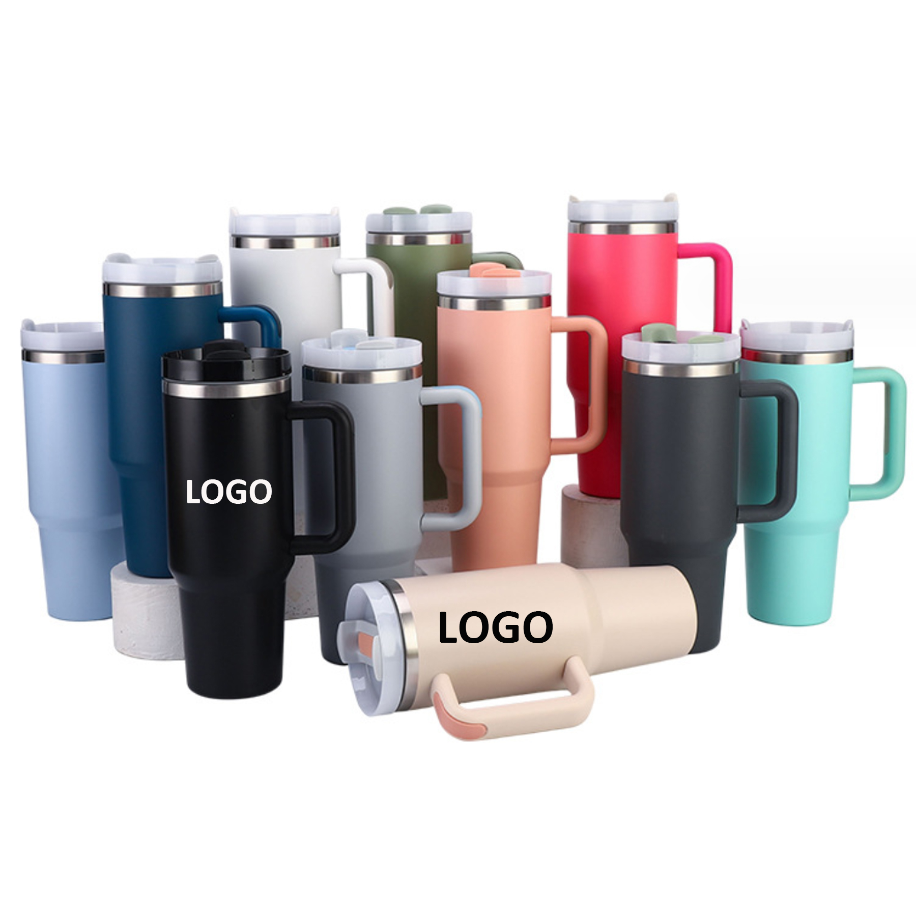 40 Oz Vacuum Stainless Steel Tumbler Handle Cup With Straw 2