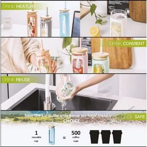 20oz/600ml Glass Water Bottles with Straw 4