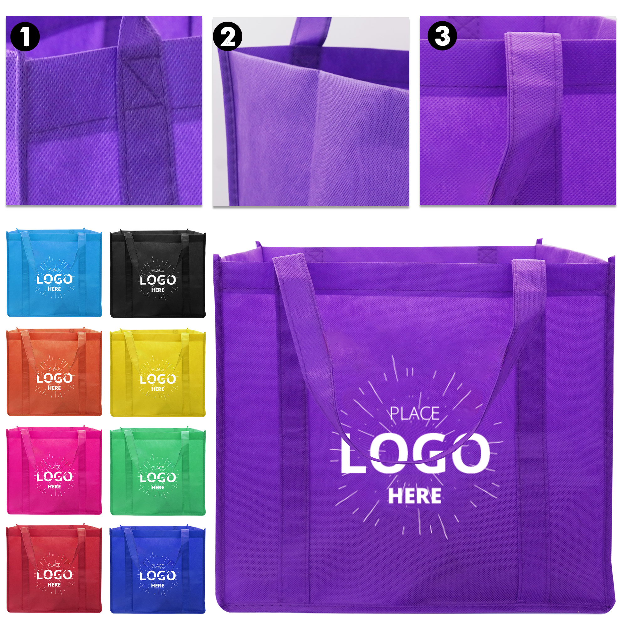 Custom Reusable Big Reinforced Handle Grocery Bags 1