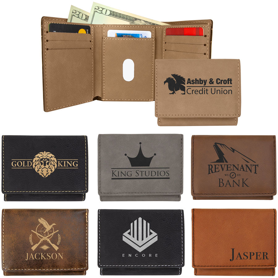3" x 4" Light Brown Leatherette Trifold Wallet 2