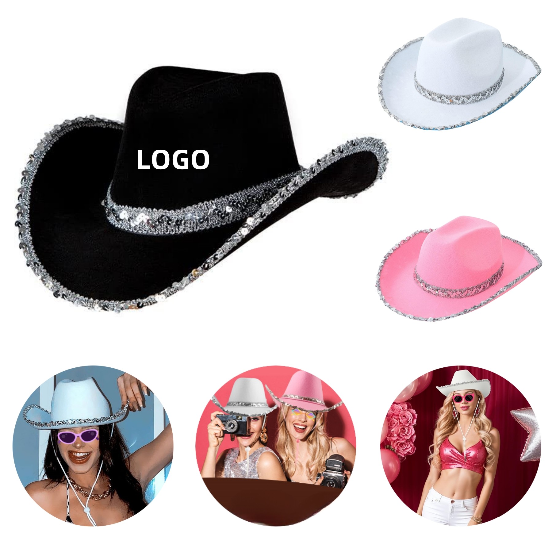 Shining Silver Trim Cowboy Hat