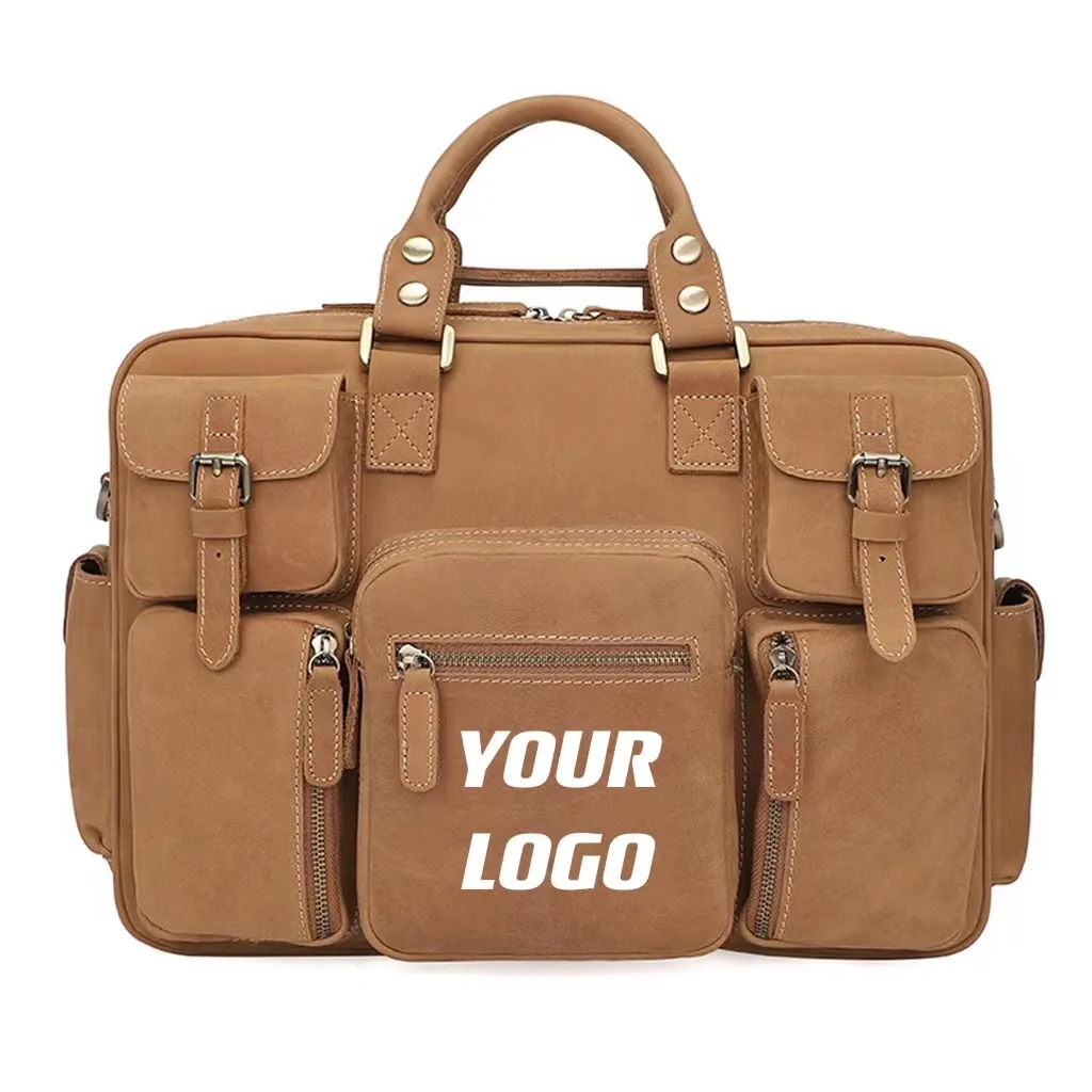 Custom Vintage Genuine Cowhide Briefcase Messenger Bag 4