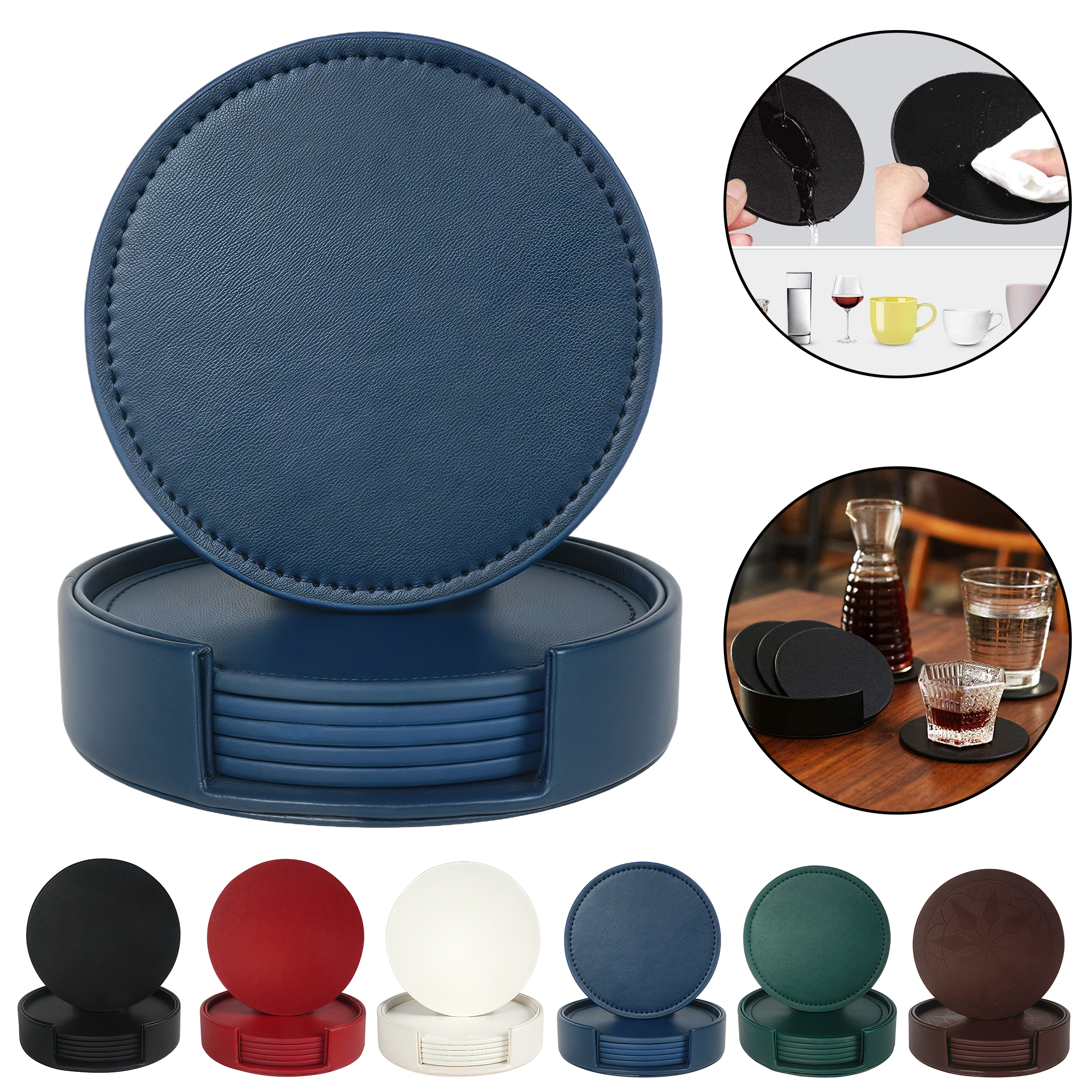 Double-Sided Leather Round Coaster Set 1