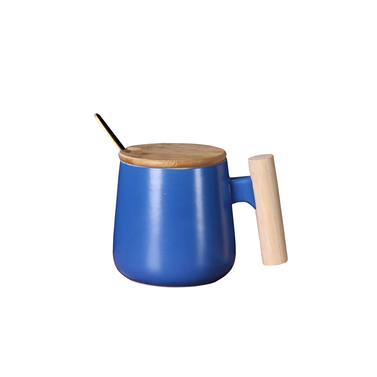 12 Oz Ceramic Mug with Wood Lid and Spoon 2