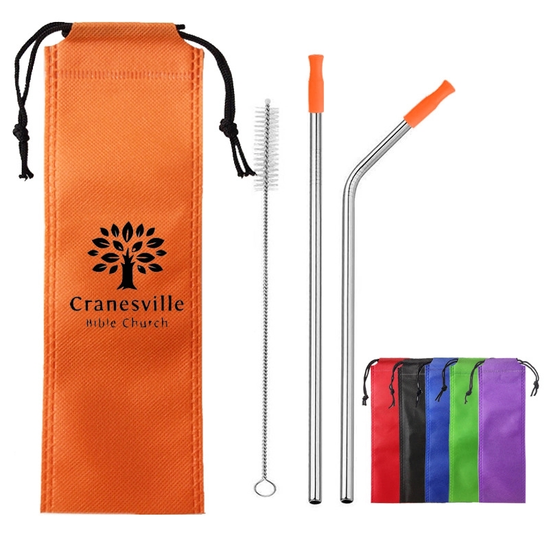 Reusable Metal Straws with Silicone Tips & 1 Portable Bag 2