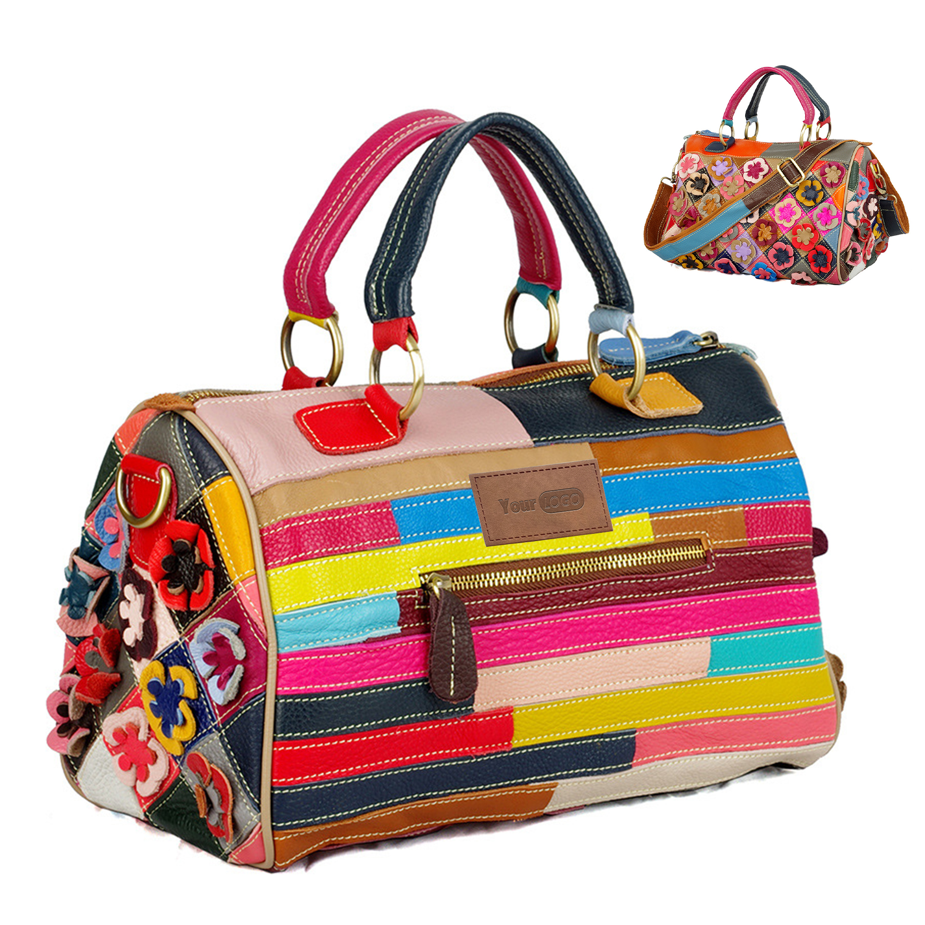 Genuine Leather Colorful floral shoulder cross-body bag 2