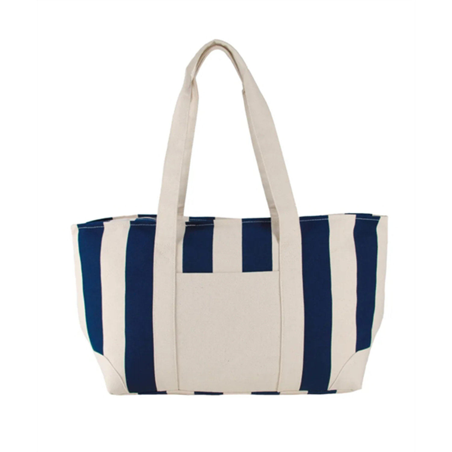 Zipper Top Large Capacity Striped Canvas Tote Bag 1