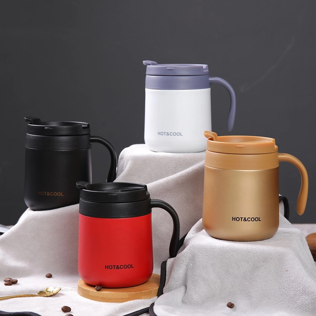 12Oz Reusable Stainless Steel Coffee Mug With Handle Lip 5