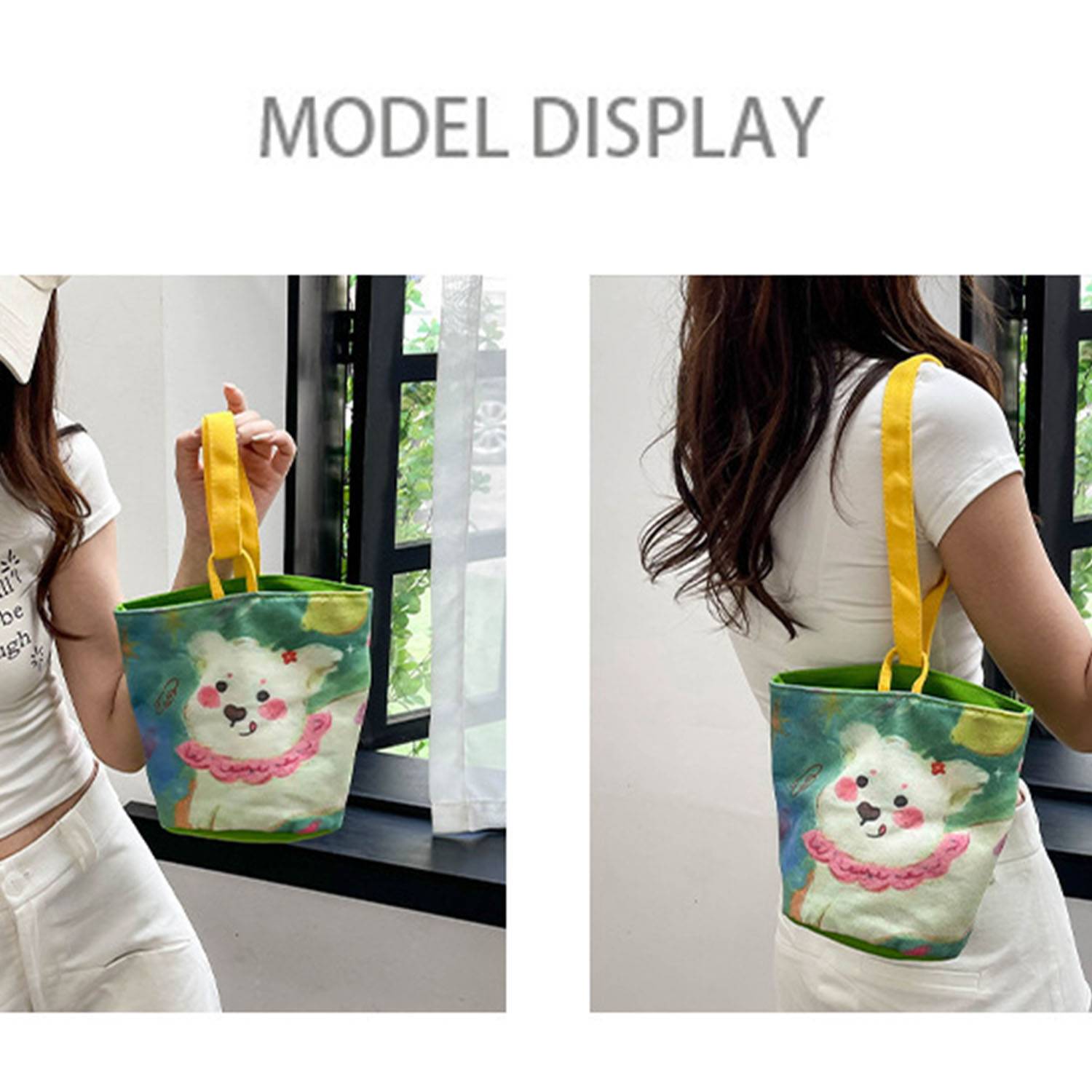 Canvas oil painting bucket bag, custom tote bag with logo imprint 3