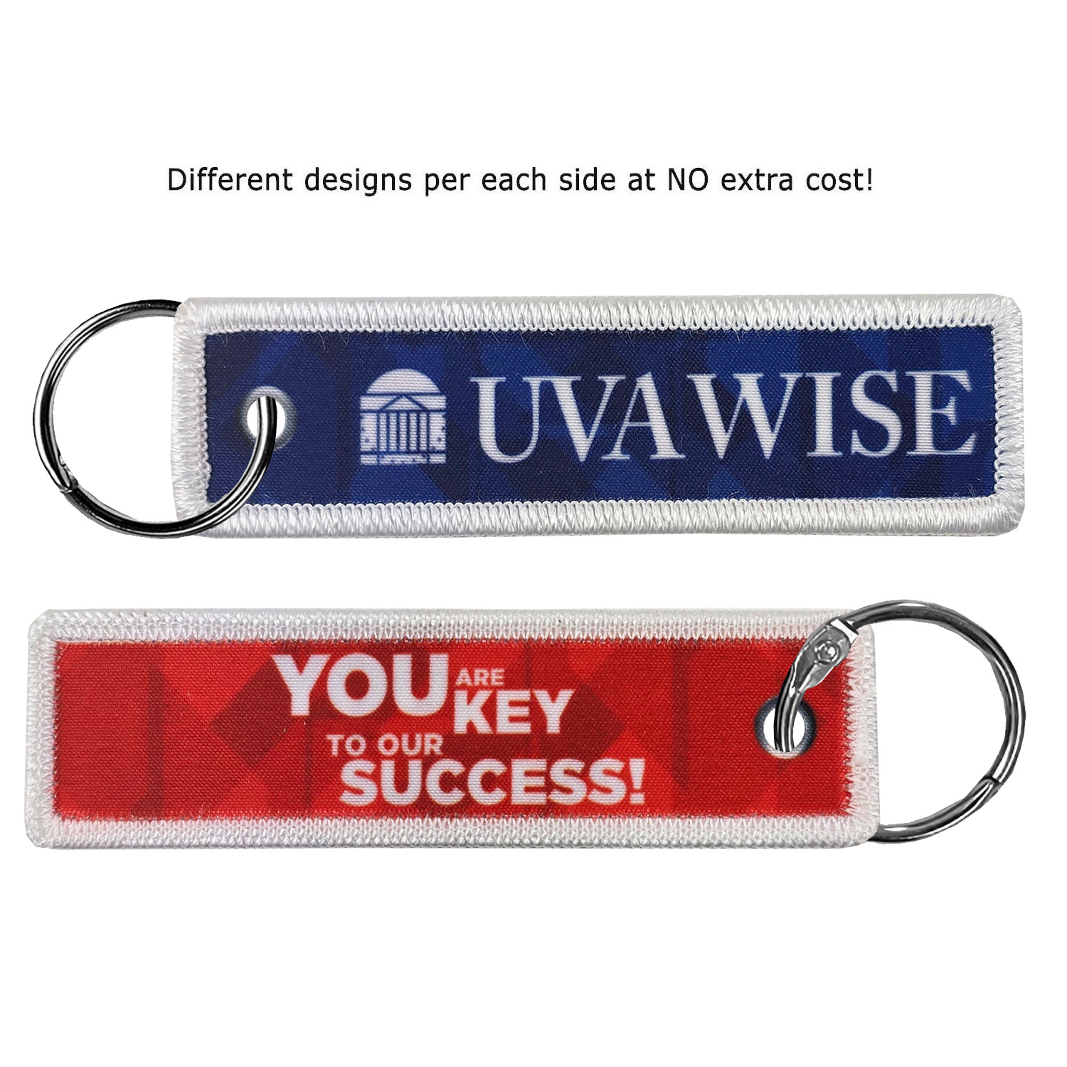1 1/2" x 5" Two Sided 4CP Dye Sub Medium Size Key Ring with Merrow Border 3