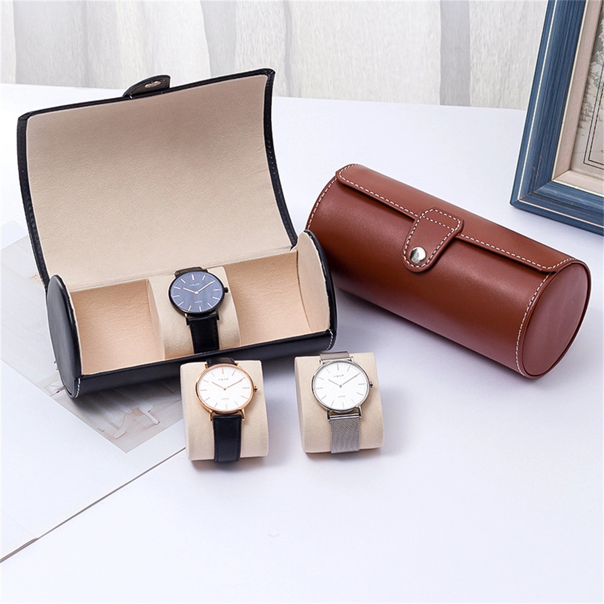 Pu Leather Travel Watch Case Roll Organizer Display Case 4