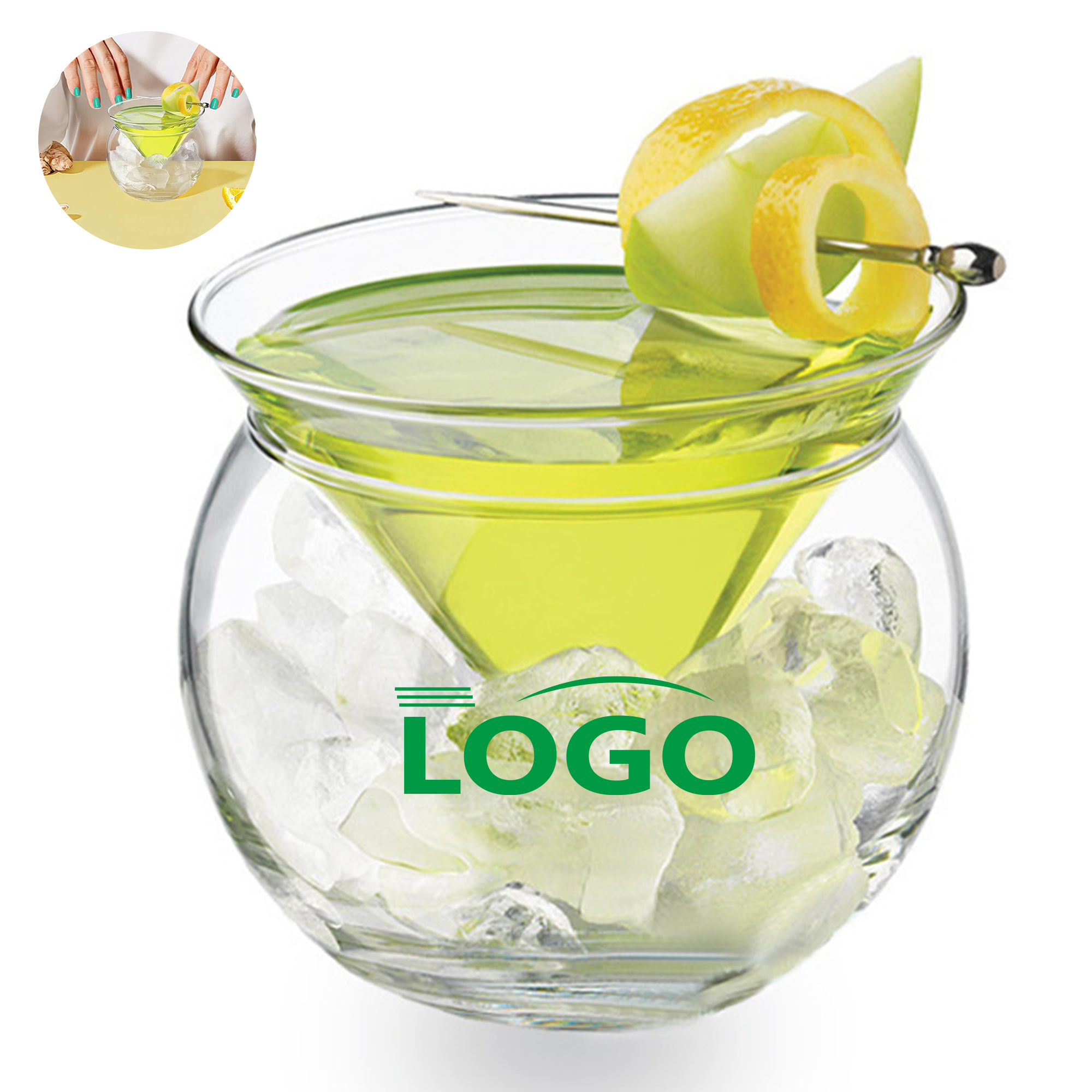 7 Oz Glass Martini Cocktail Cup with Ice Base 2